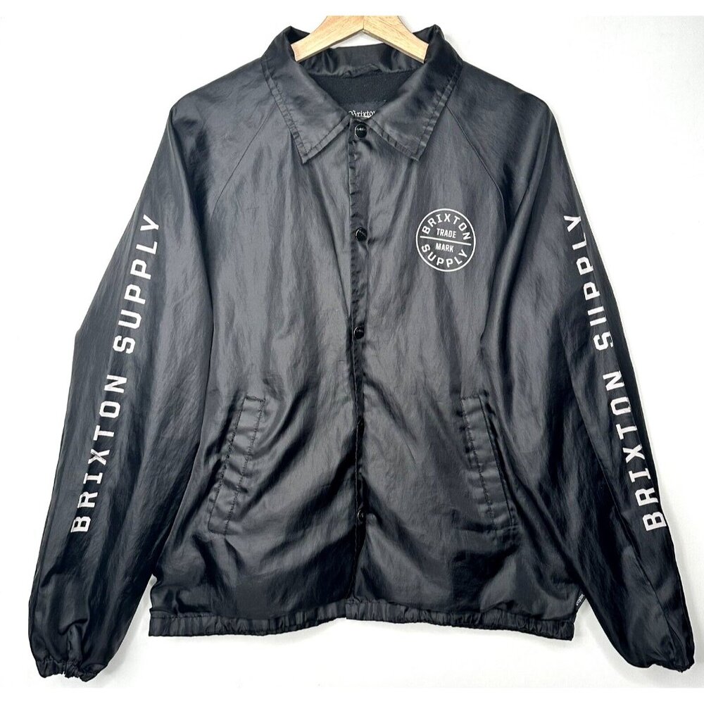 Brixton Supply Mens Windbreaker Jacket Lightweight Snap Button Lined Black Small